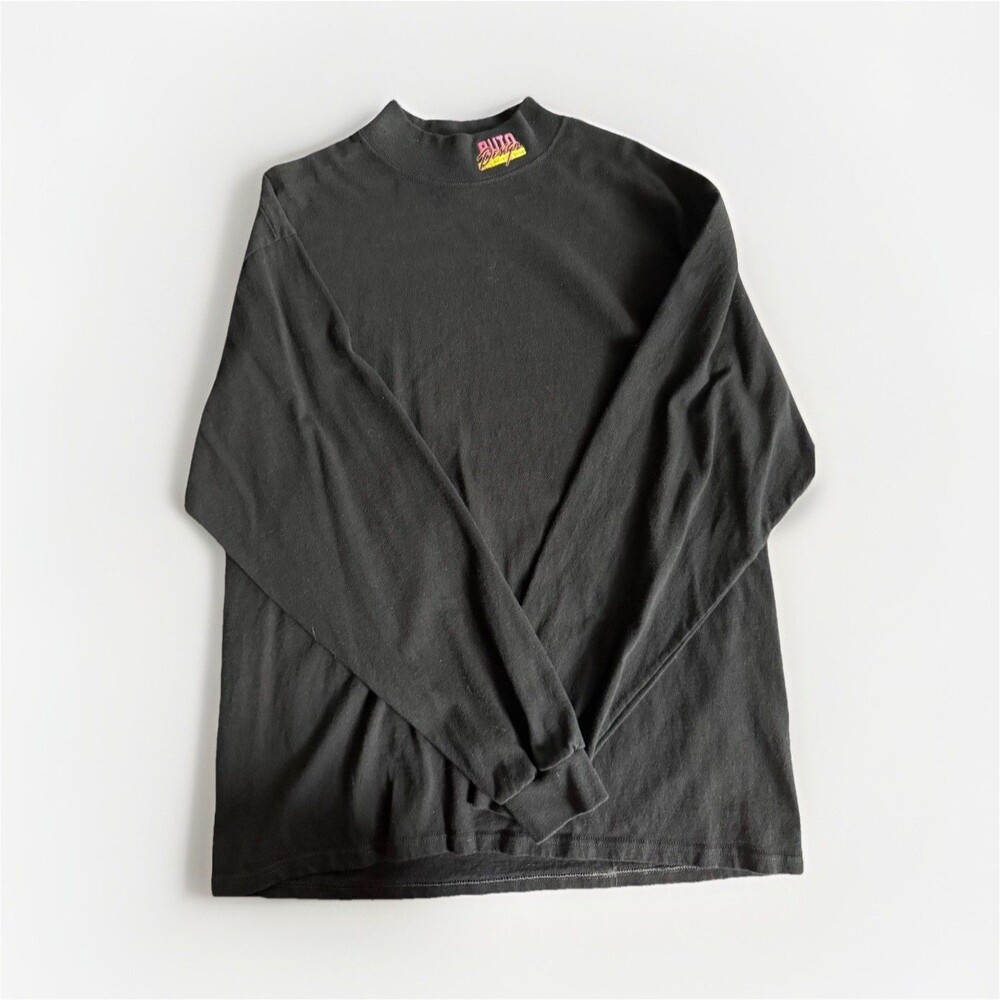 Vintage Mock Neck Heavyweight Long Sleeve Embroidered Tee‎ - XL